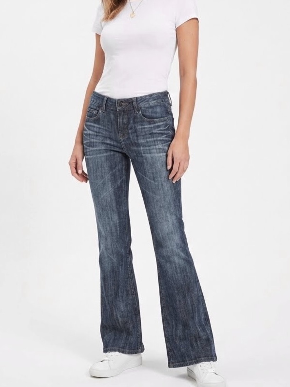 Guess Womens Flare Jeans Size 30 Dark Blue Wash Denim Festival Boho Y2K